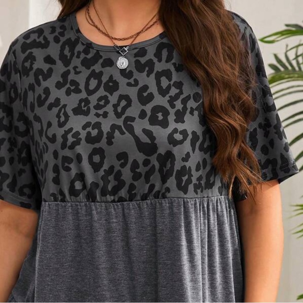 Plus Size Tiered Short Sleeve Colorblock Top Tunic Blouse Shirt - Picture 5 of 6